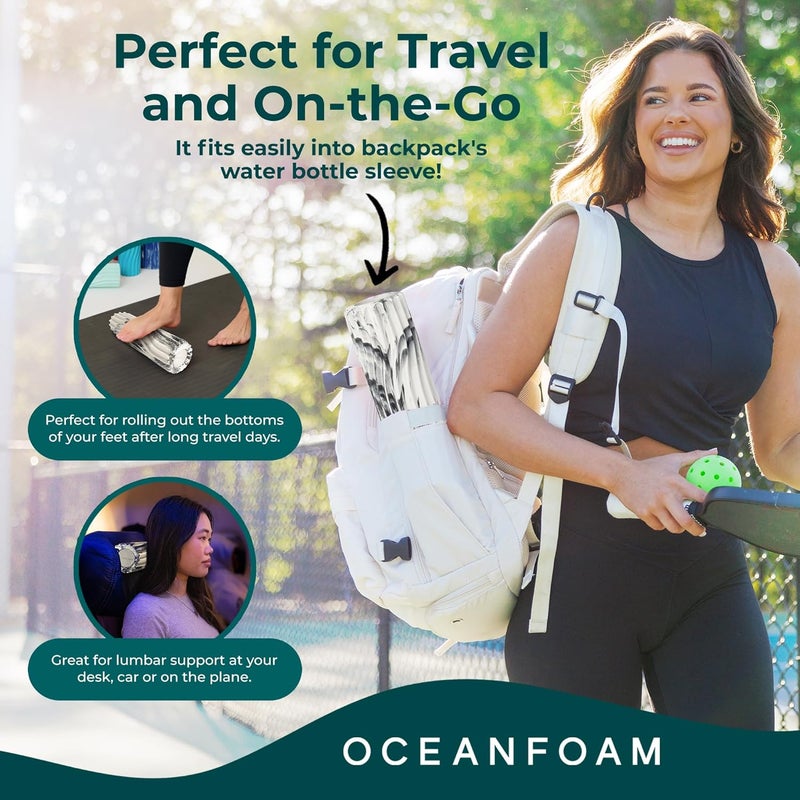 Oceanfoam Ripple Travel Foam Roller (11" x 3.35") Firm Mini Foam Roller for Physical Therapy, Deep Tissue Massage, Back Pain - High Density, Ergonomic Wave Textured - Yoga, Exercise (Black Marbled) - Image 3